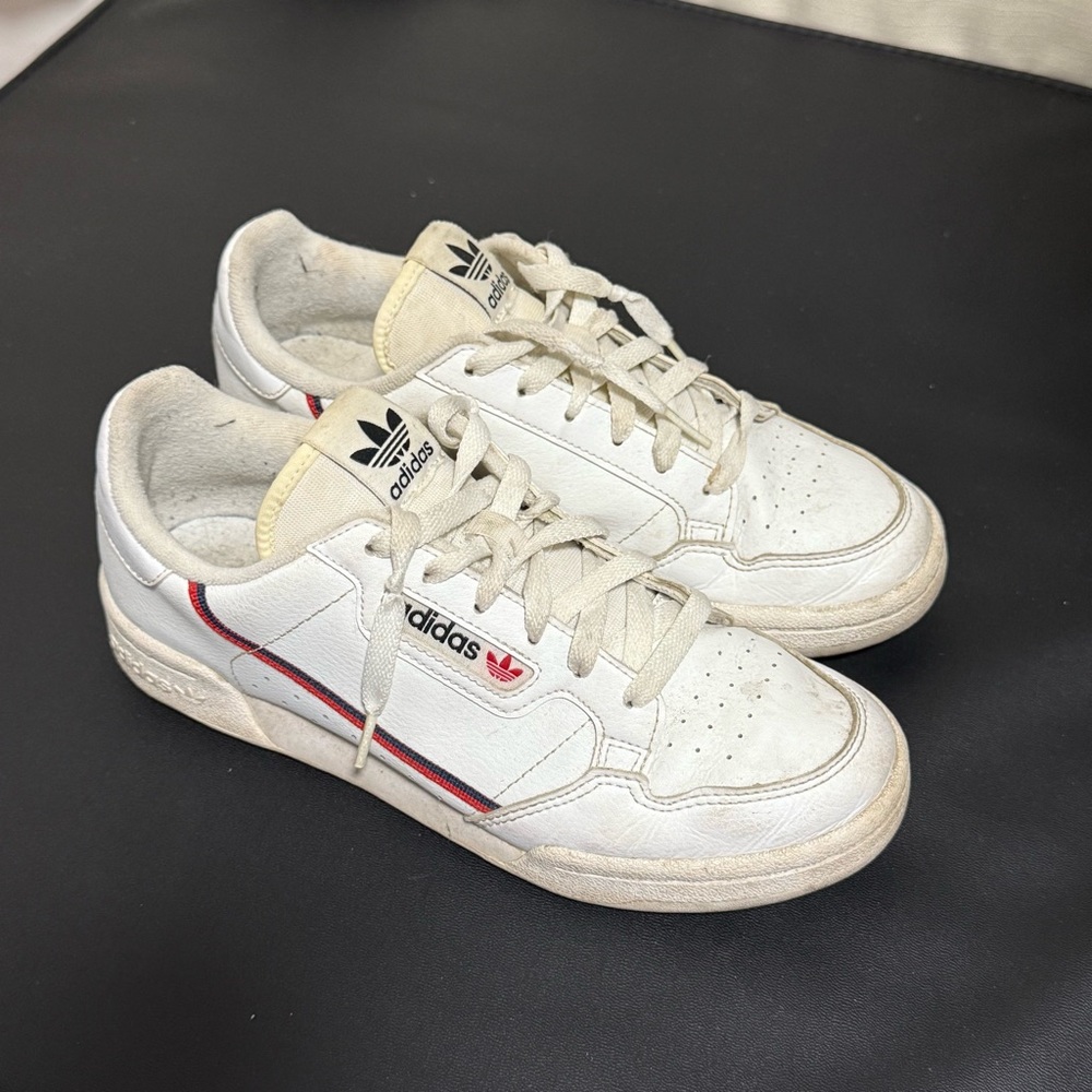 Adidas White Sneakers with Red and Black Details